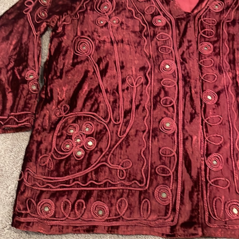Asha Vintage Crushed Velvet Jacket Embroidered Mirrored Size Small Medium - Picture 5 of 12